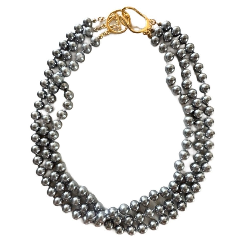 KENNETH J LANE Multi strand faux gray silver tone necklace with gold clasp KJL